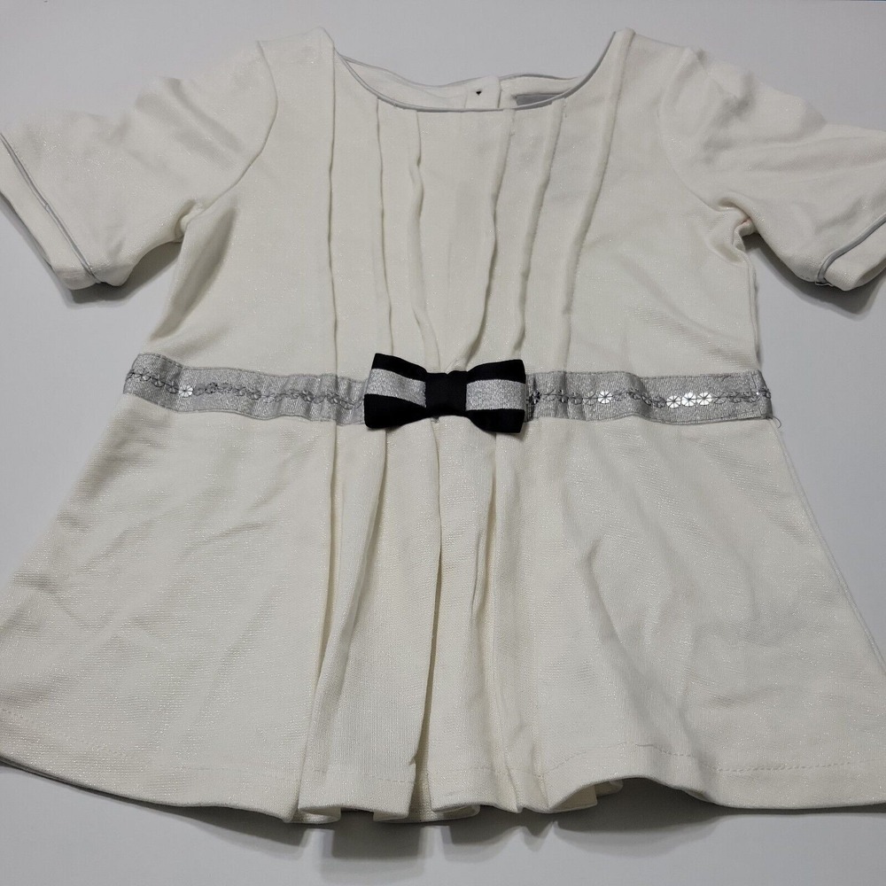Tahari Blouse Girl 2t White Silver Throughout Comfort Stretch Short Sleeve Shirt